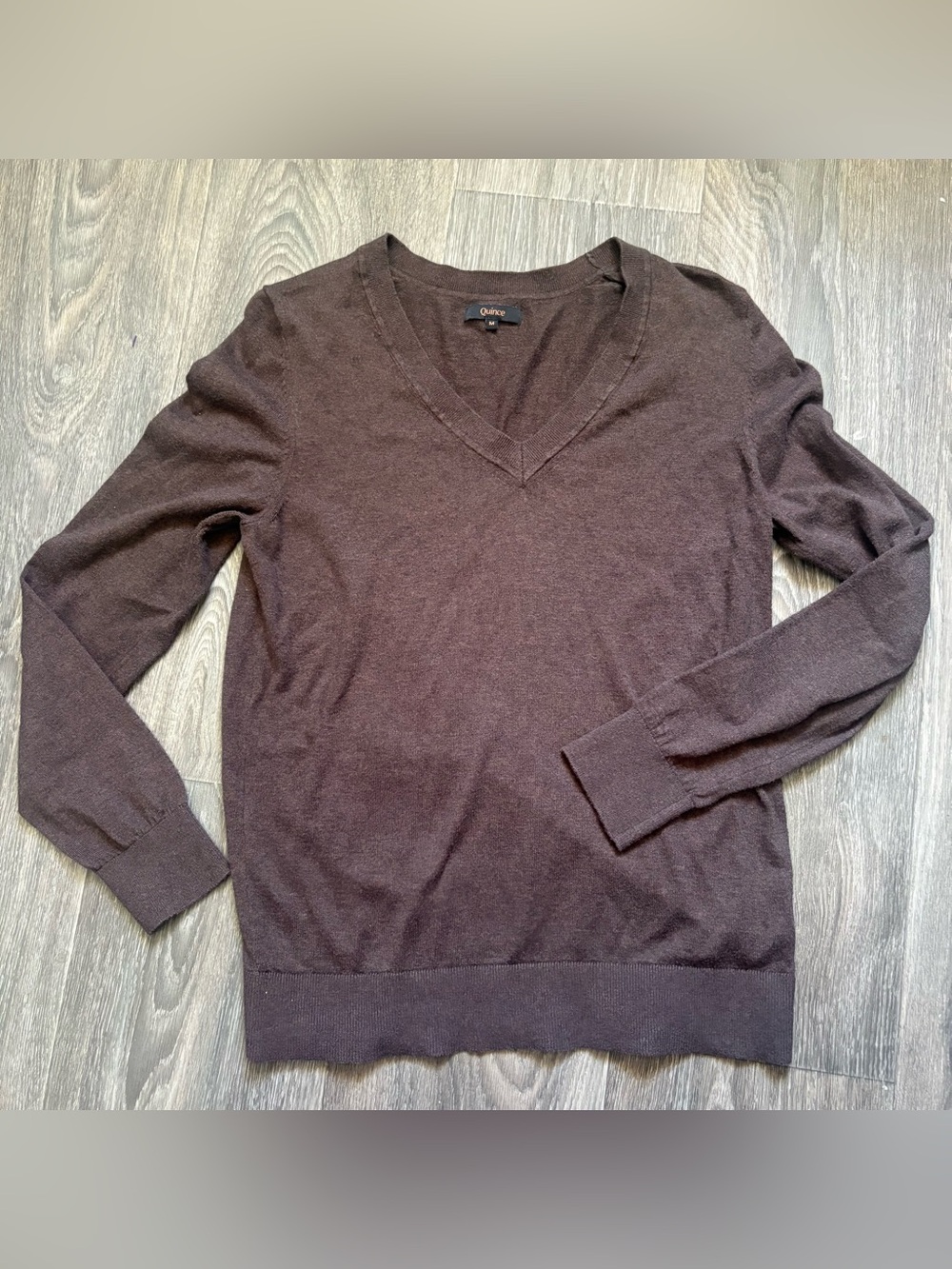 Quince Brown V-Neck Sweater cotton cashmere
